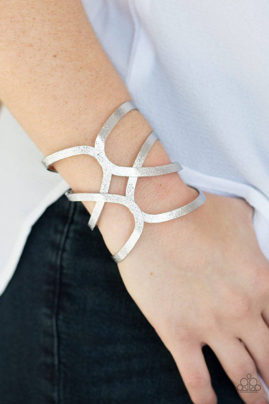Crossing The Finish Line - Silver Crisscross Cuff Bracelet - Paparazzi Accessories - GlaMarous Titi Jewels