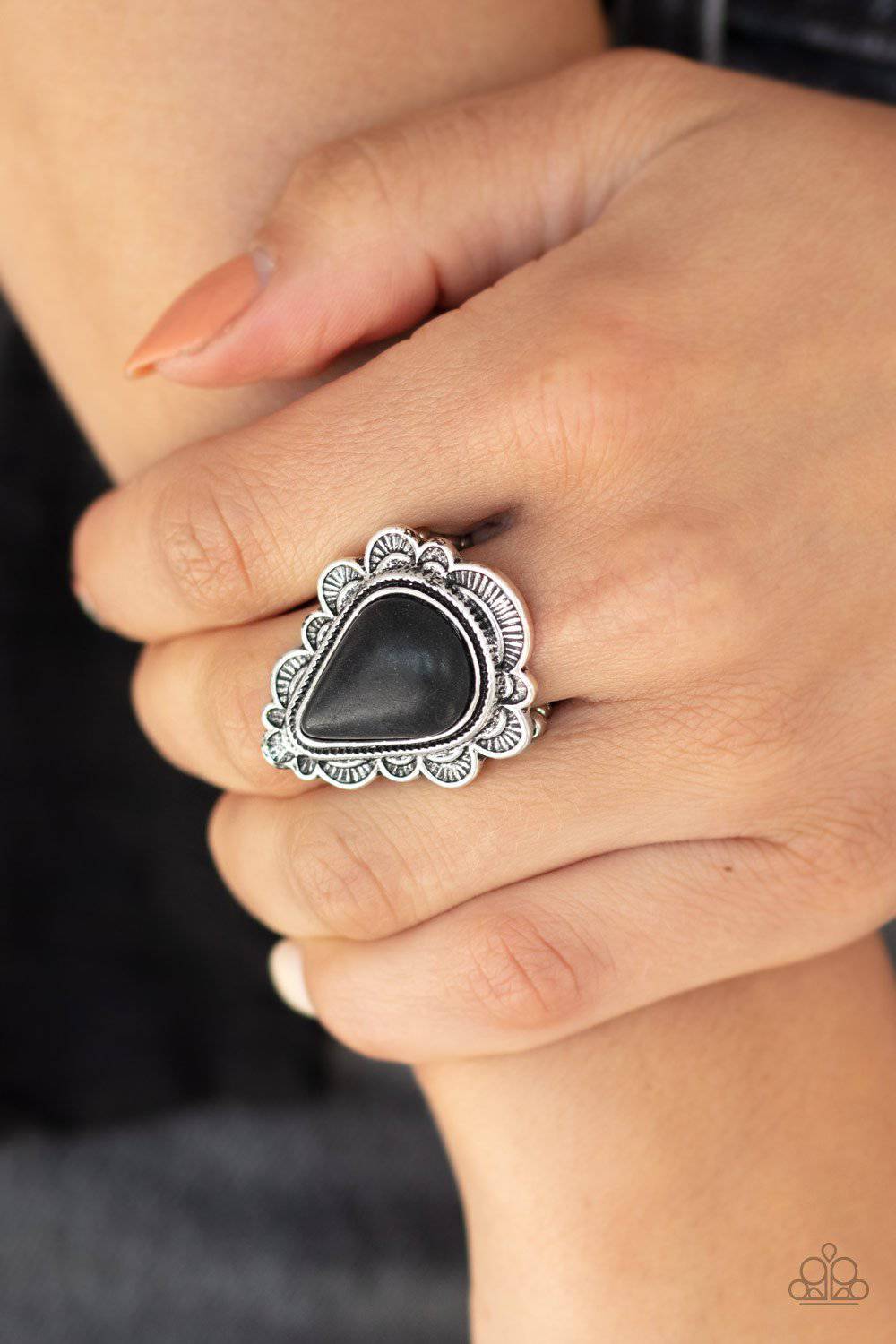 Desert Escape - Black Stone Teardrop Ring - Paparazzi Accessories - GlaMarous Titi Jewels