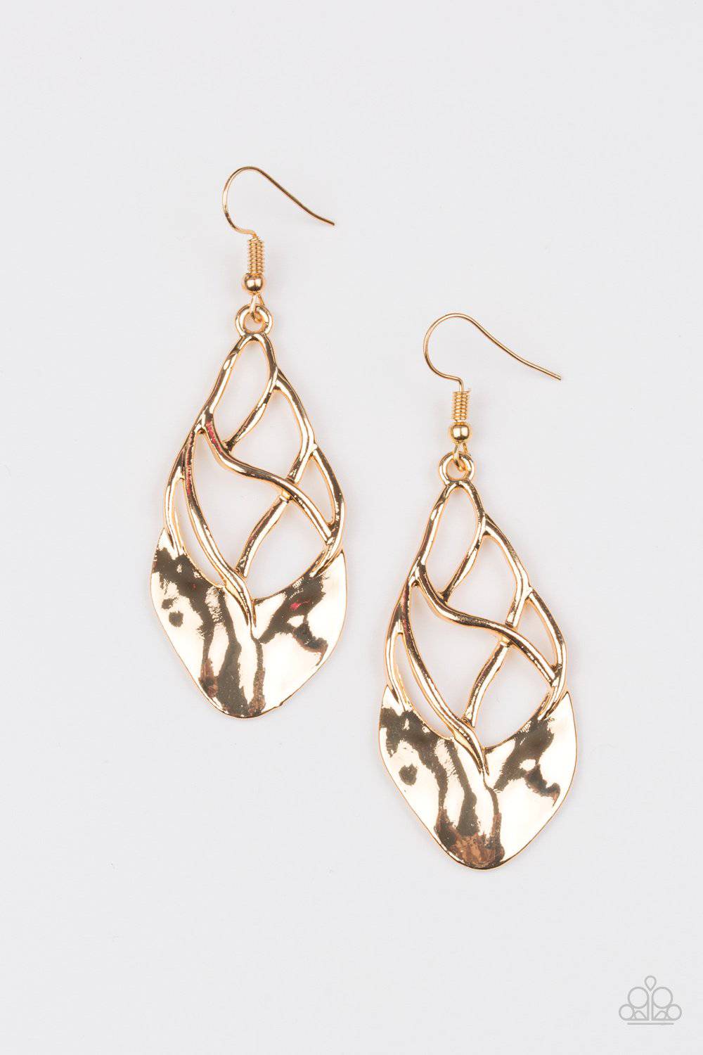 Super Swanky - Gold Hammered Earrings - Paparazzi Accessories - GlaMarous Titi Jewels