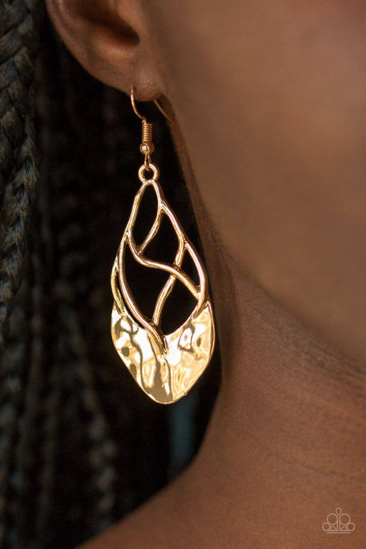 Super Swanky - Gold Hammered Earrings - Paparazzi Accessories - GlaMarous Titi Jewels