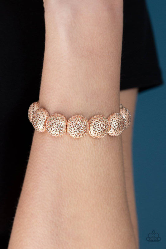 Obviously Ornate - Rose Gold Flowery Rose Stretchy Bracelet - Paparazzi Accessories - GlaMarous Titi Jewels