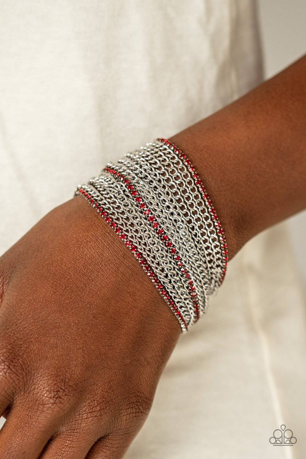 Pour Me Another - Red Rhinestone Chain Bracelet- Paparazzi Accessories - GlaMarous Titi Jewels