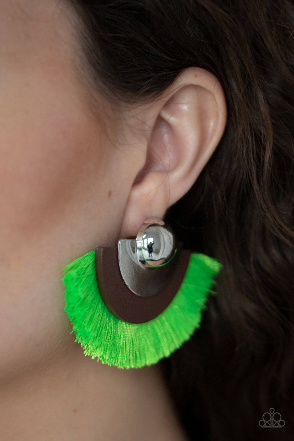 Fan The FLAMBOYANCE - Green Fringe Earrings- Paparazzi Accessories - GlaMarous Titi Jewels