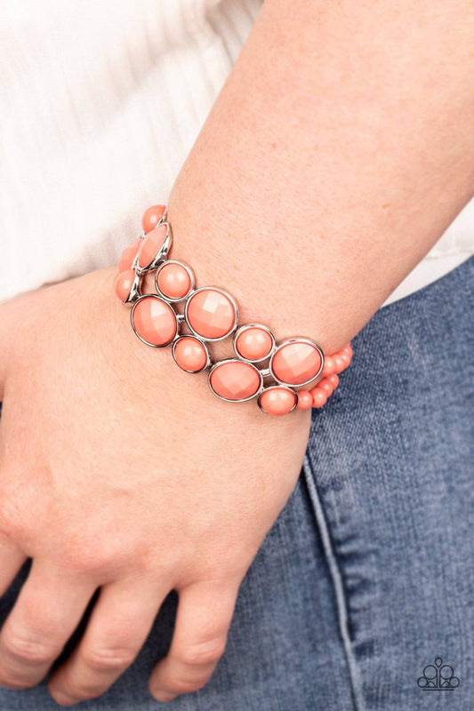 Confection Connection - Coral Orange Stretchy Bracelet- Paparazzi Accessories - GlaMarous Titi Jewels