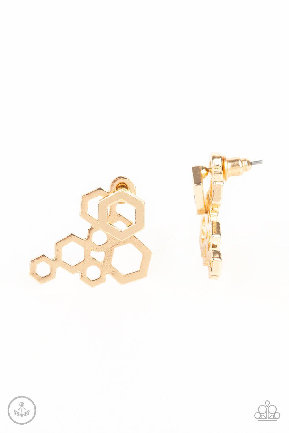 Six-Sided Shimmer - Gold Jacket Post Earrings - Paparazzi Accessories - GlaMarous Titi Jewels