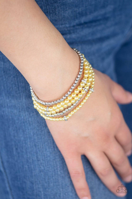 Fiercely Frosted - Yellow Pearly Bead Stretchy Bracelet - Paparazzi Accessories - GlaMarous Titi Jewels
