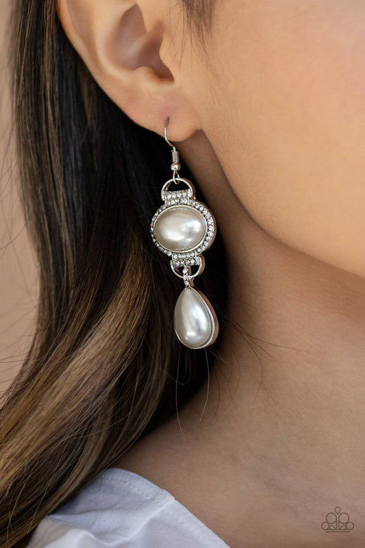 Icy Shimmer - White Pearly Earrings- Paparazzi Accessories - GlaMarous Titi Jewels