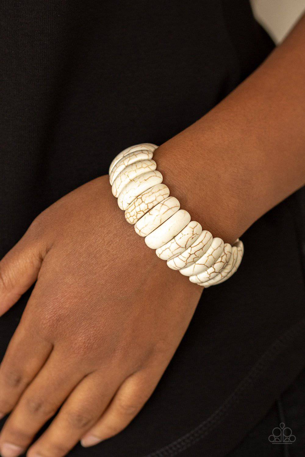 Peacefully Primal - White Stretchy Stone Bracelet- Paparazzi Accessories - GlaMarous Titi Jewels