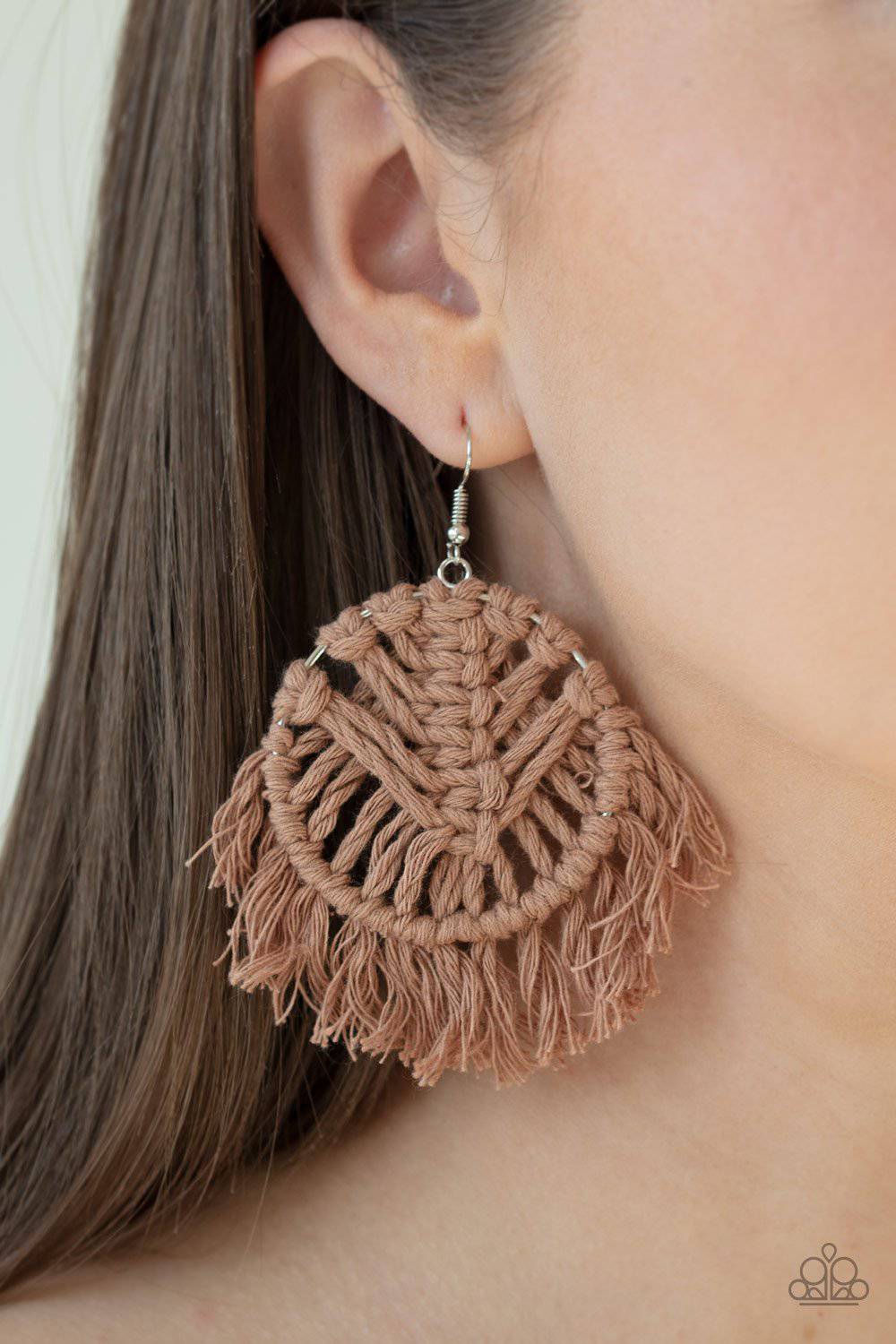 All About MACRAME - Brown Fringe Earrings - Paparazzi Accessories - GlaMarous Titi Jewels