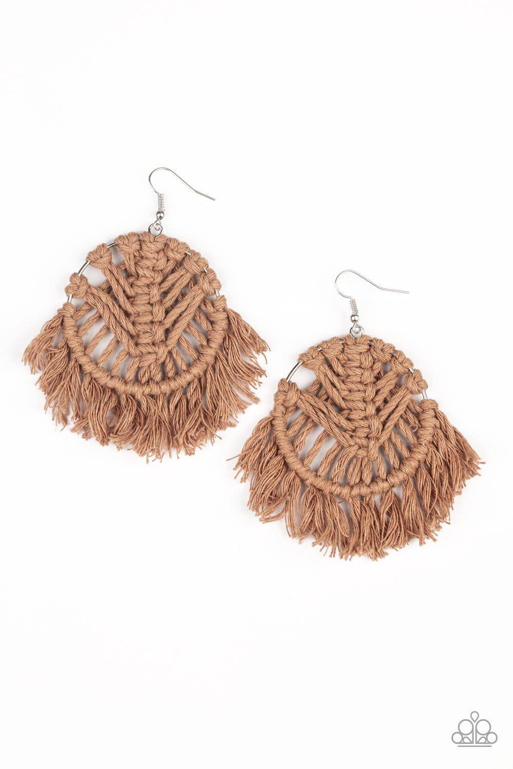 All About MACRAME - Brown Fringe Earrings - Paparazzi Accessories - GlaMarous Titi Jewels