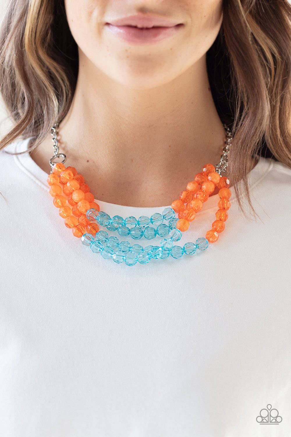 Summer Ice - Orange & Blue Crystal-like Bead Necklace - Paparazzi Accessories - GlaMarous Titi Jewels