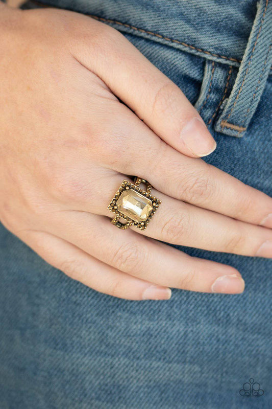 Utmost Prestige - Golden Topaz Rhinestone Brass Ring - Paparazzi Accessories - GlaMarous Titi Jewels