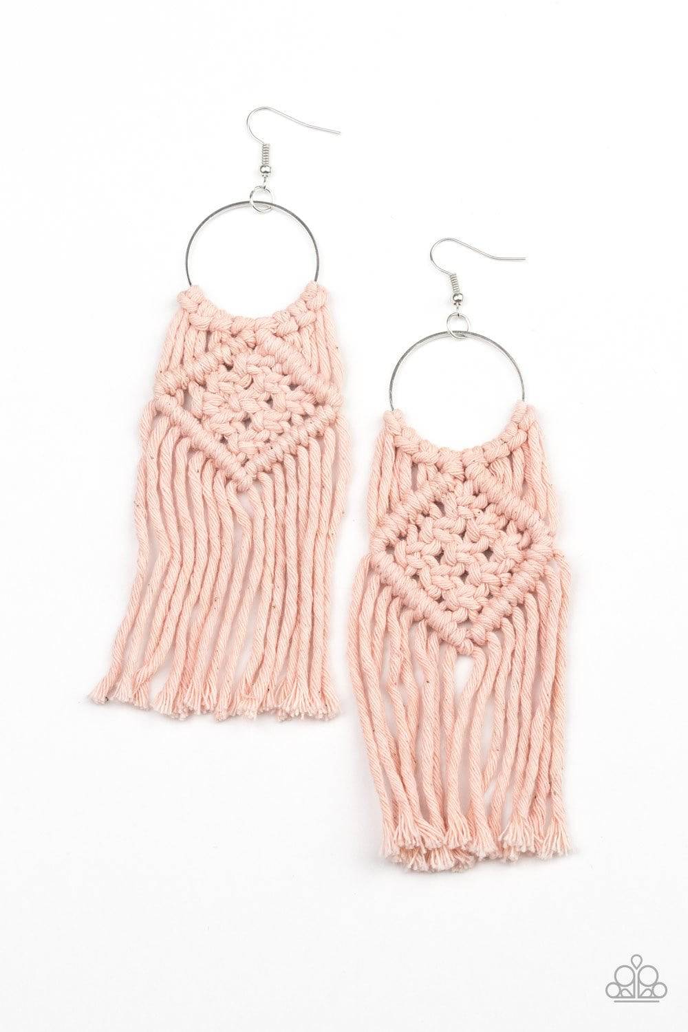 Macrame Rainbow - Pink Fringe Earrings - Paparazzi Accessories - GlaMarous Titi Jewels