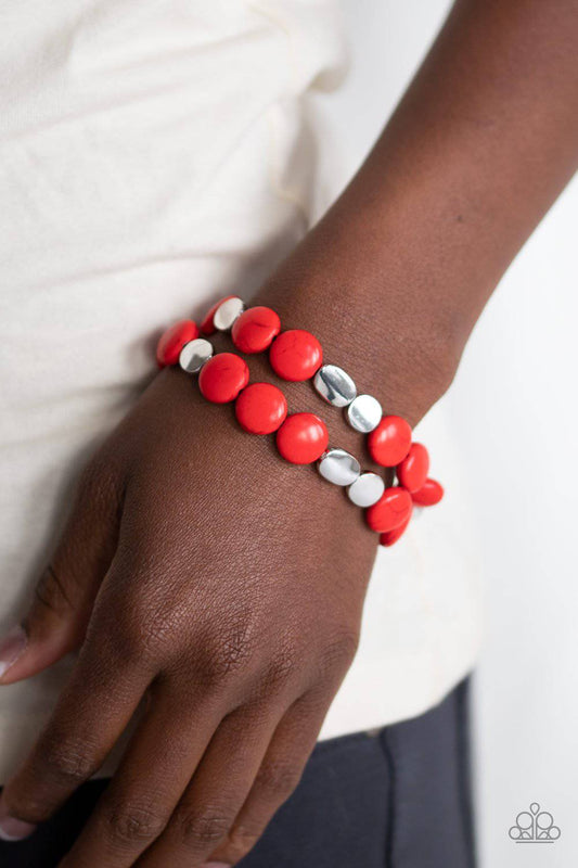 Simply Sedimentary - Red Stretchy Bracelet- Paparazzi Accessories - GlaMarous Titi Jewels