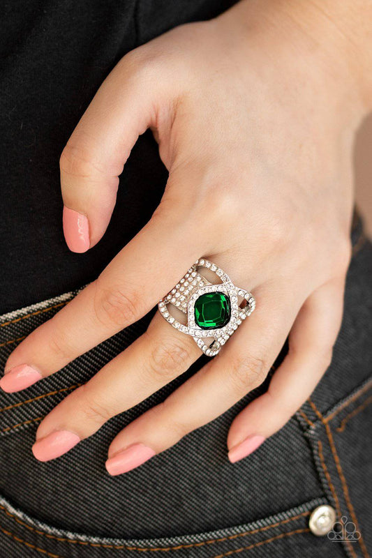 Triple Crown Twinkle - Green Rhinestone Ring - Paparazzi Accessories - GlaMarous Titi Jewels