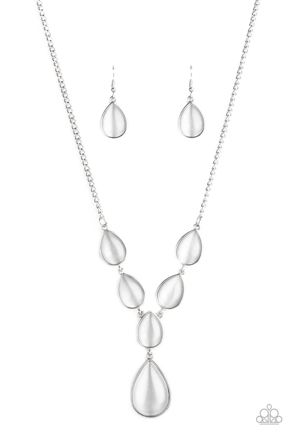 Dewy Decadence - White Cat's Eye Teardrop Necklace - Paparazzi Accessories - GlaMarous Titi Jewels