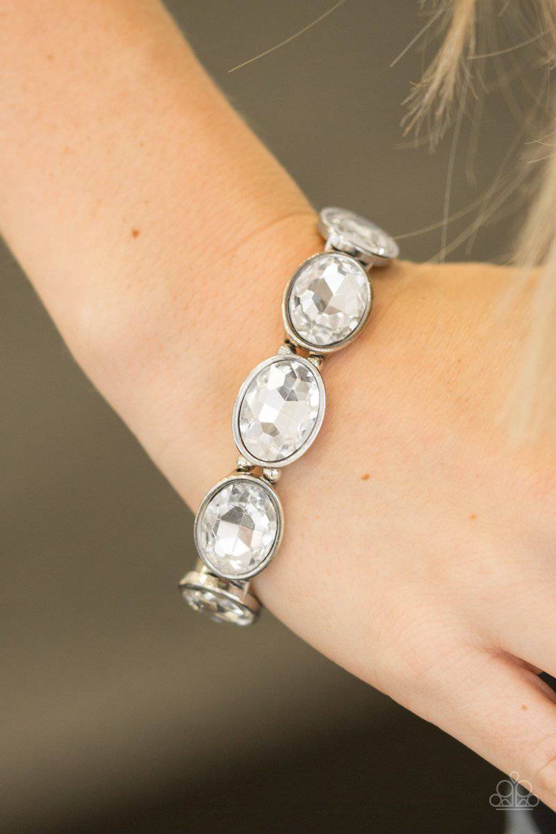 Diva In Disguise - White Rhinestone Stretchy Bracelet - Paparazzi Accessories - GlaMarous Titi Jewels