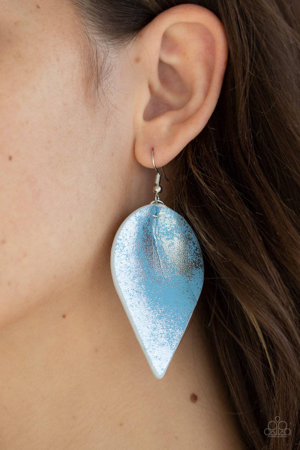 Enchanted Shimmer - Faded Blue Denim Leaf Earrings - Paparazzi Accessories - GlaMarous Titi Jewels