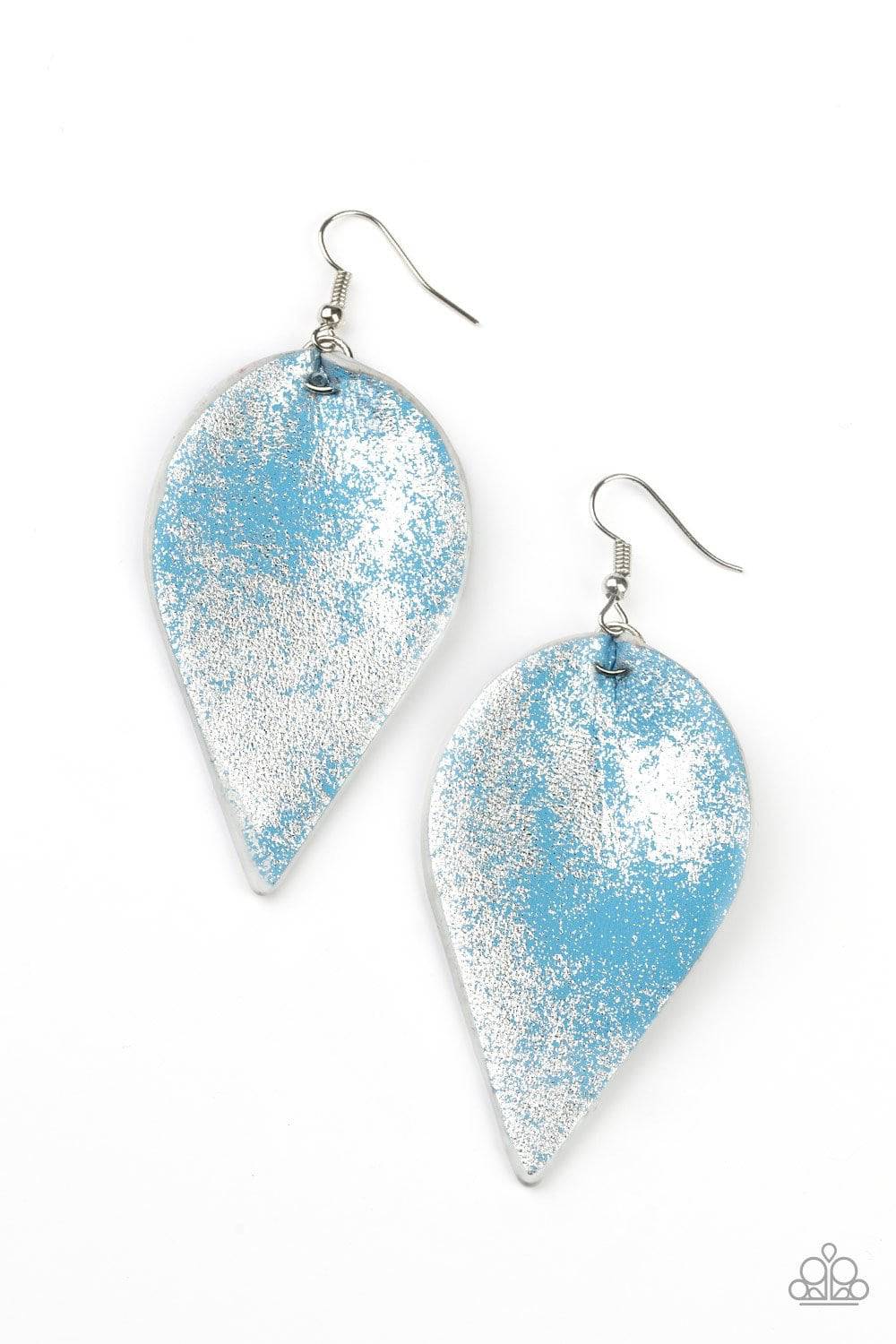 Enchanted Shimmer - Faded Blue Denim Leaf Earrings - Paparazzi Accessories - GlaMarous Titi Jewels