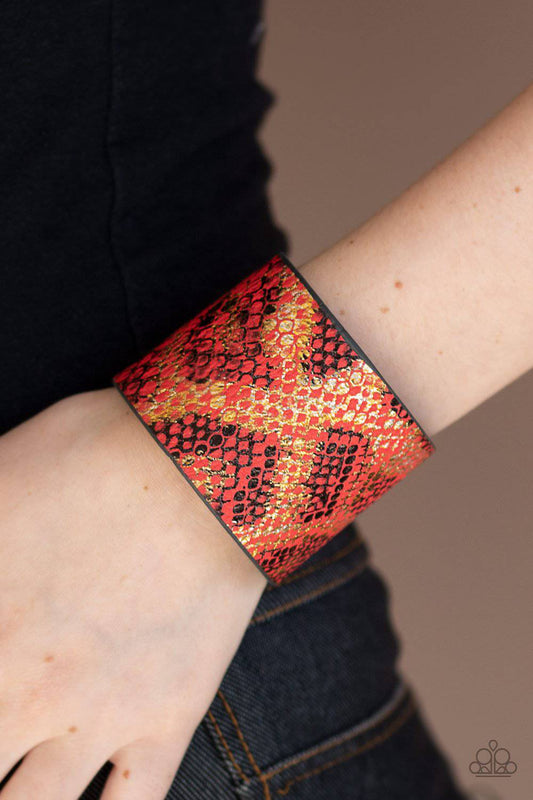 Serpent Shimmer - Red, Gold & Black Python Leather Bracelet - Paparazzi Accessories - GlaMarous Titi Jewels