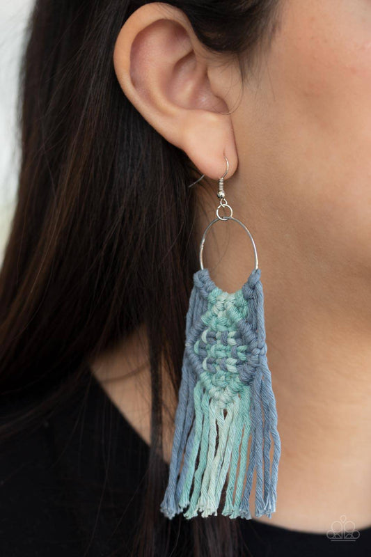 Macrame Rainbow - Blue Ombre Macrame Fringe Earrings - Paparazzi Accessories - GlaMarous Titi Jewels