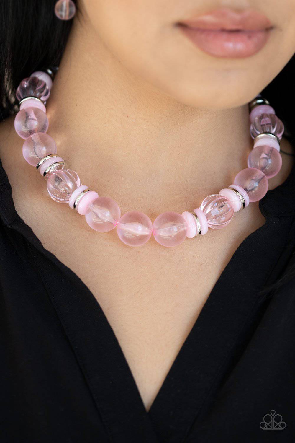 Bubbly Beauty - Pink Acrylic Glassy Bead Necklace - Paparazzi Accessories - GlaMarous Titi Jewels