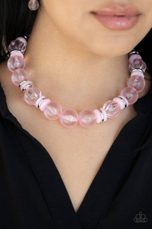 Bubbly Beauty - Pink Acrylic Glassy Bead Necklace - Paparazzi Accessories - GlaMarous Titi Jewels