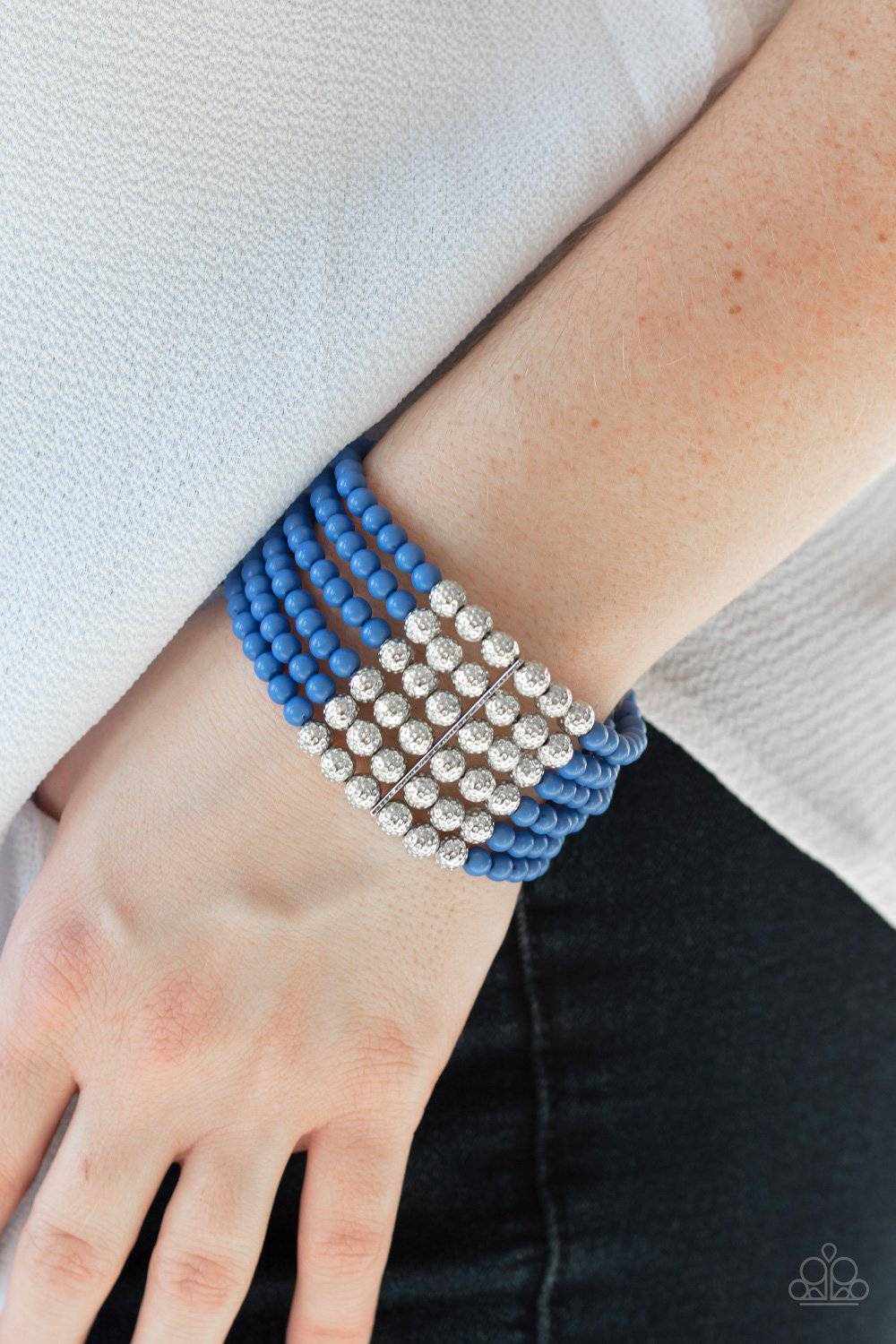 LAYER It On Thick - Blue Bead Stretchy Bracelet - Paparazzi Accessories - GlaMarous Titi Jewels