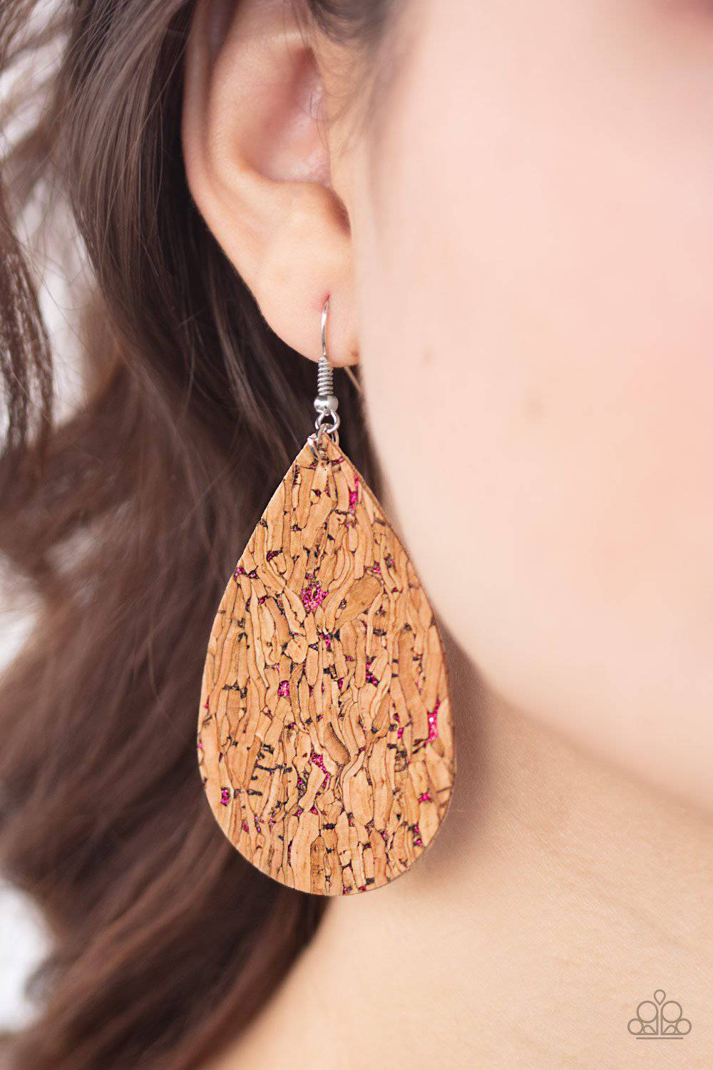 CORK It Over - Pink Teardrop Earrings - Paparazzi Accessories - GlaMarous Titi Jewels