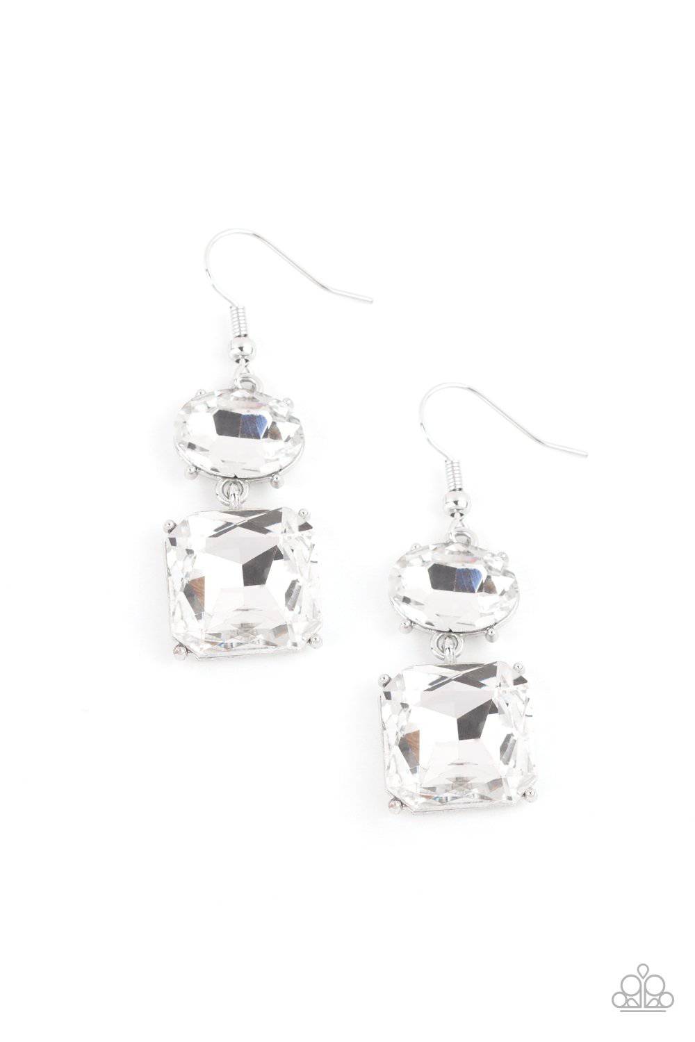 All ICE On Me - White Rhinestone Earrings - Paparazzi Accessories - GlaMarous Titi Jewels