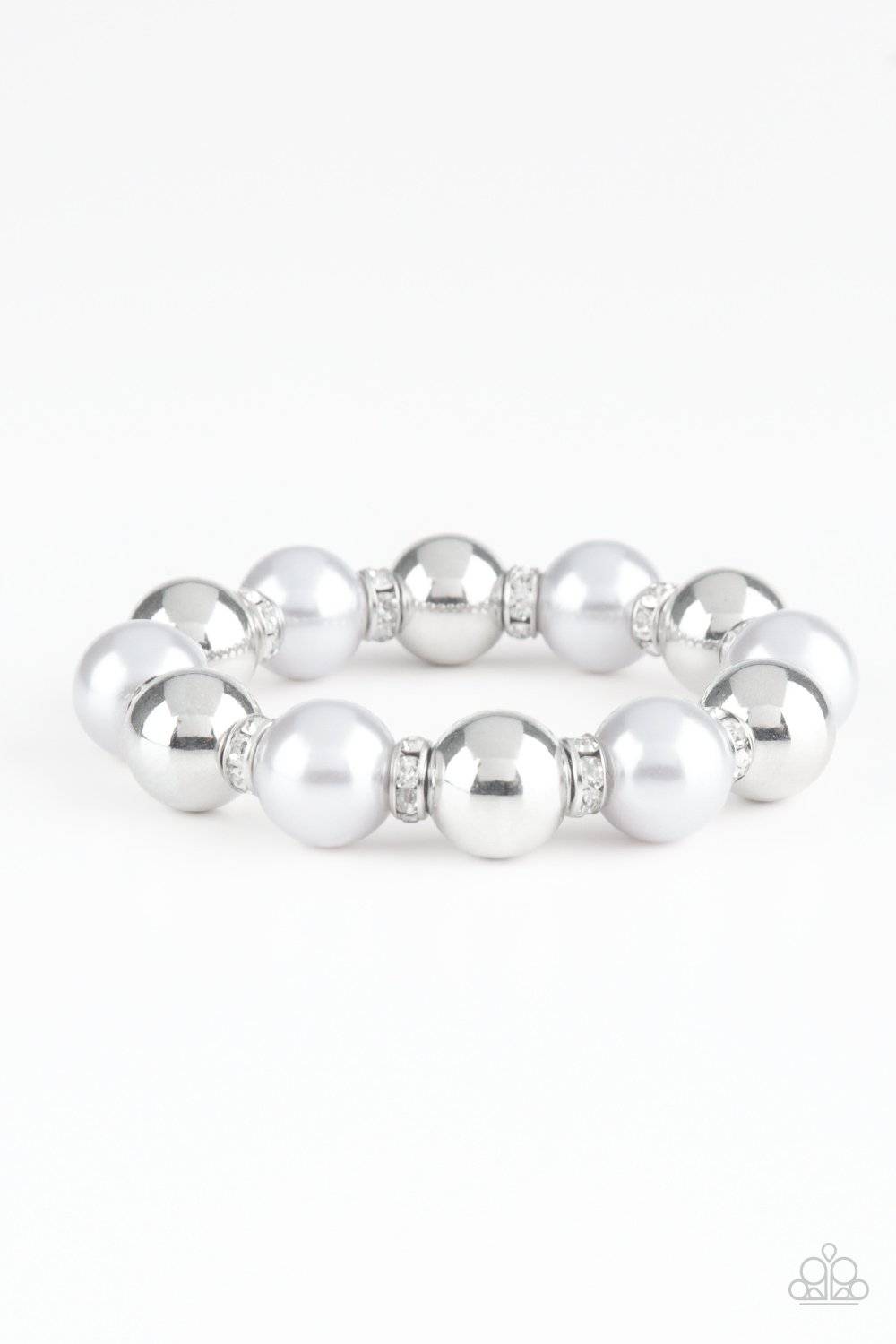 So Not Sorry - Silver Pearl Rhinestone Stretchy Bracelet - Paparazzi Accessories - GlaMarous Titi Jewels