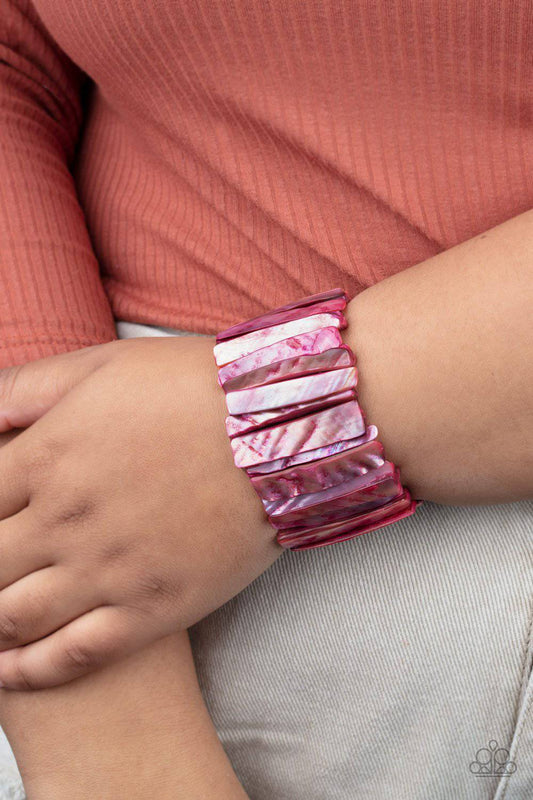 Beach Blast - Red Iridescent Shell-like Stretchy Bracelet - Paparazzi Accessories - GlaMarous Titi Jewels