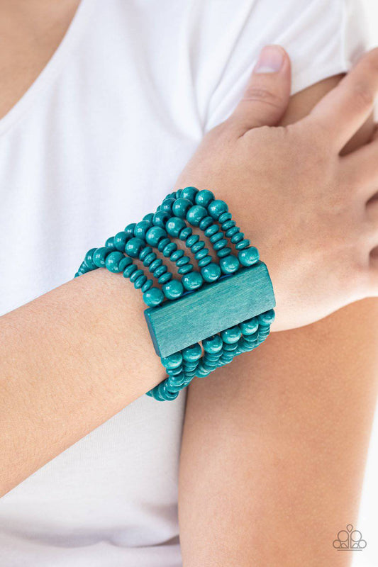 Dont Stop BELIZE-ing - Blue Wooden Bead Stretchy Bracelet - Paparazzi Accessories - GlaMarous Titi Jewels