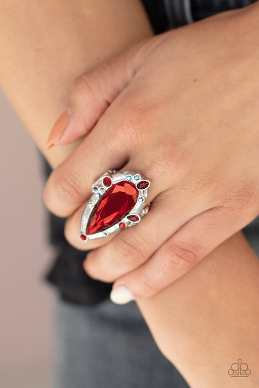 Sparkle Smitten - Red Iridescent Rhinestone Ring - Paparazzi Accessories - GlaMarous Titi Jewels