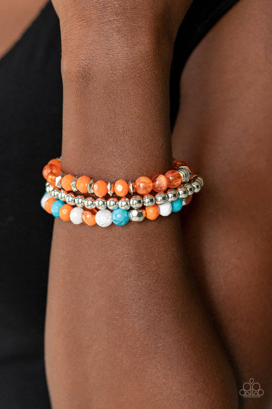 Sugary Shimmer - Glassy Orange Blue White Stretchy Bracelet - Paparazzi Accessories - GlaMarous Titi Jewels