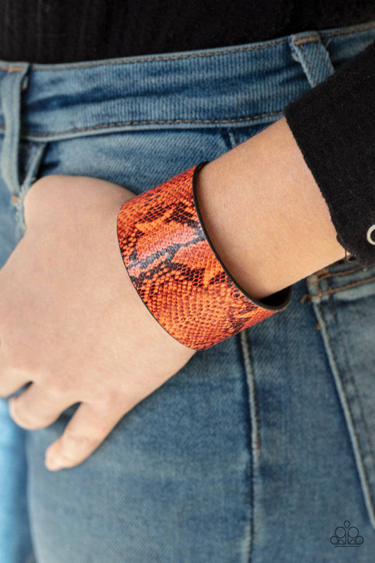 Its a Jungle Out There - Neon Orange Python Print Wrap Bracelet - Paparazzi Accessories - GlaMarous Titi Jewels