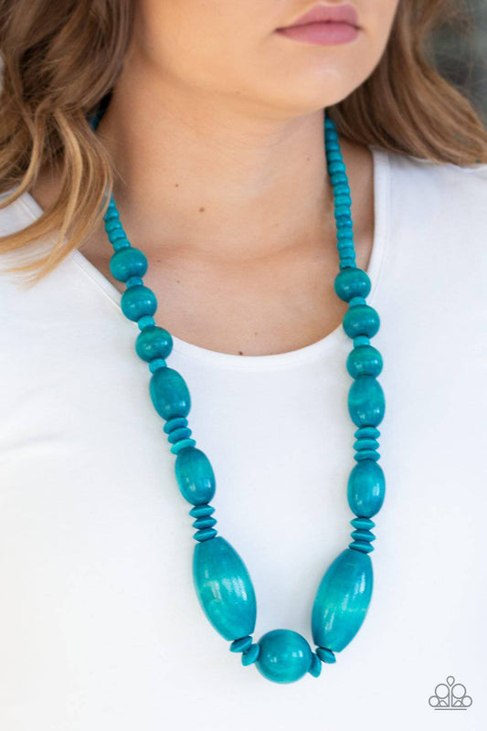 Summer Breezin - Blue Wooden Bead Necklace - Paparazzi Accessories - GlaMarous Titi Jewels