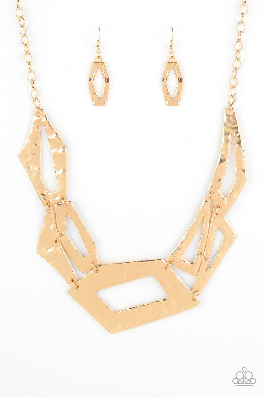 Break The Mold - Gold Edgy Necklace - Paparazzi Accessories - GlaMarous Titi Jewels