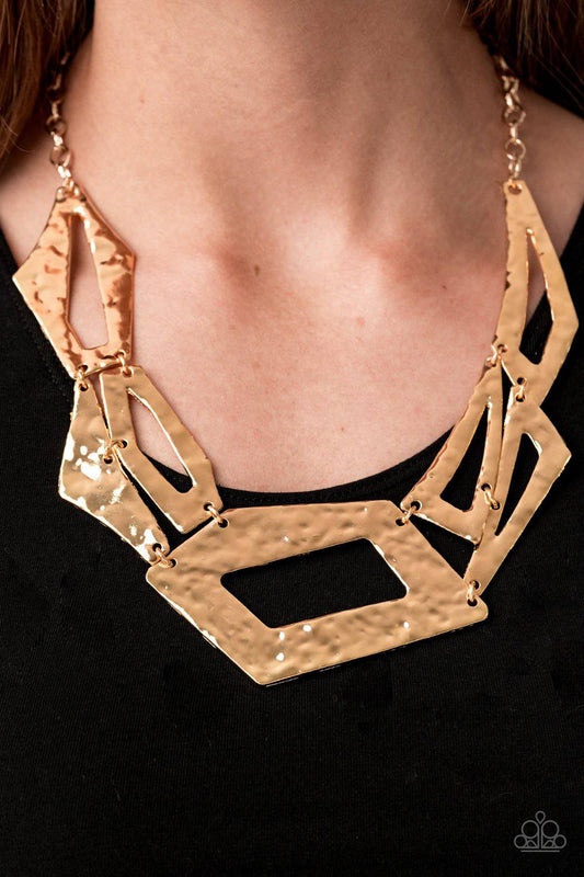 Break The Mold - Gold Edgy Necklace - Paparazzi Accessories - GlaMarous Titi Jewels