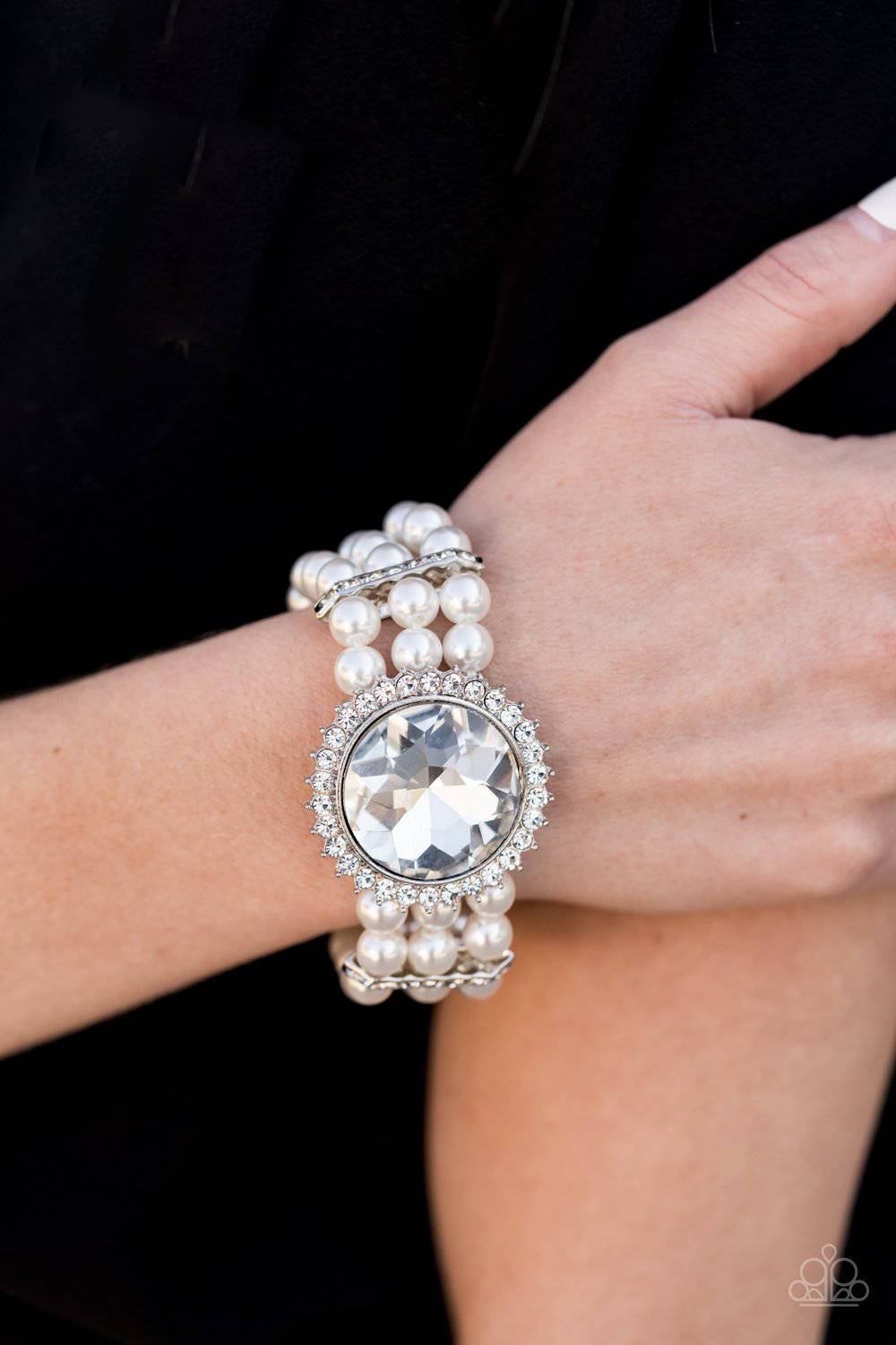 Speechless Sparkle - White Pearl Stretchy Bracelet - Paparazzi Accessories - GlaMarous Titi Jewels