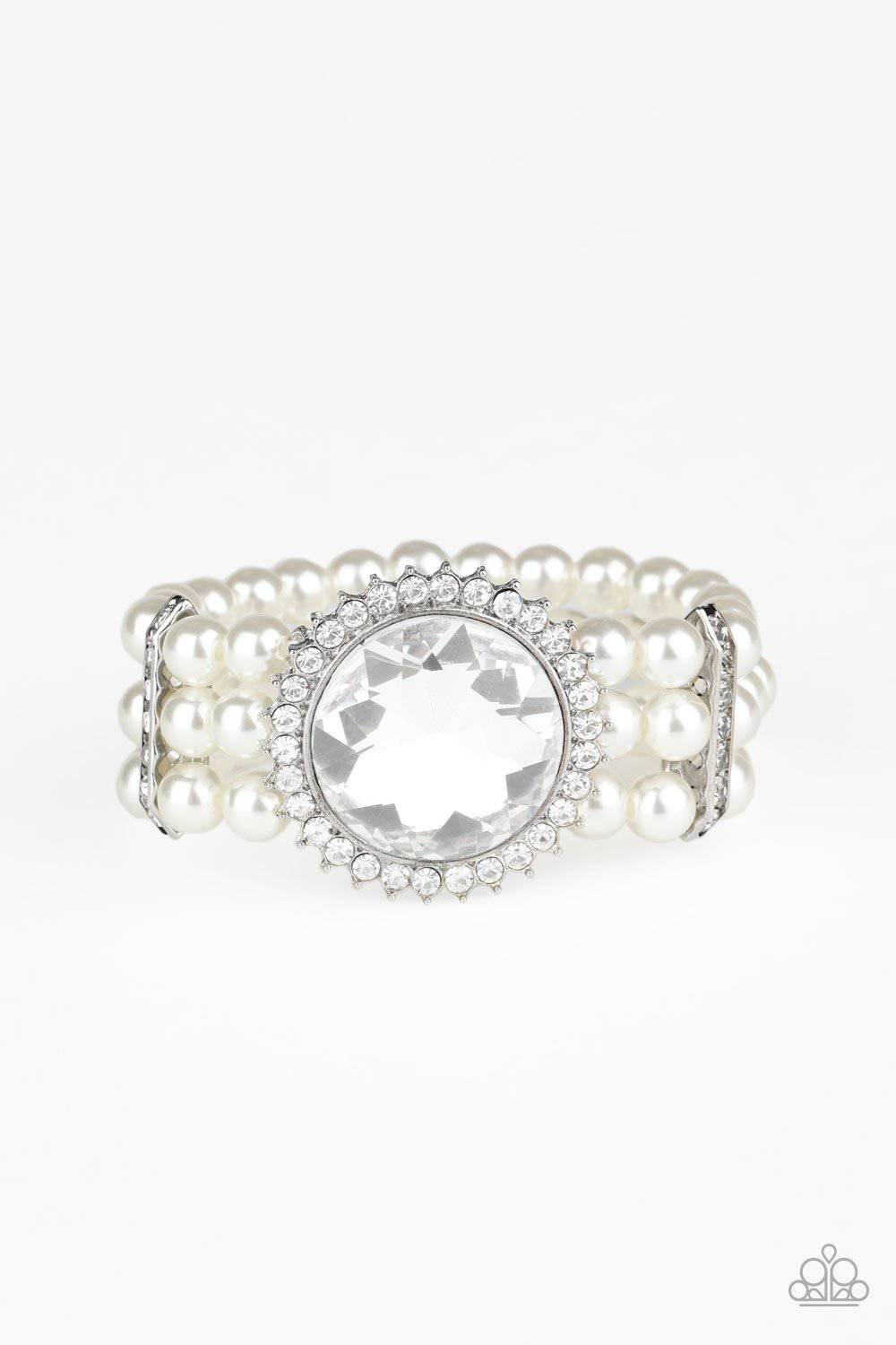 Speechless Sparkle - White Pearl Stretchy Bracelet - Paparazzi Accessories - GlaMarous Titi Jewels