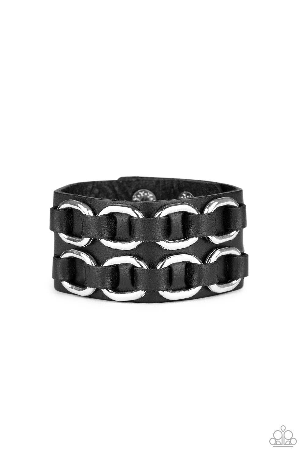 Throttle It Out - Black Leather Bracelet - Paparazzi Accessories - GlaMarous Titi Jewels