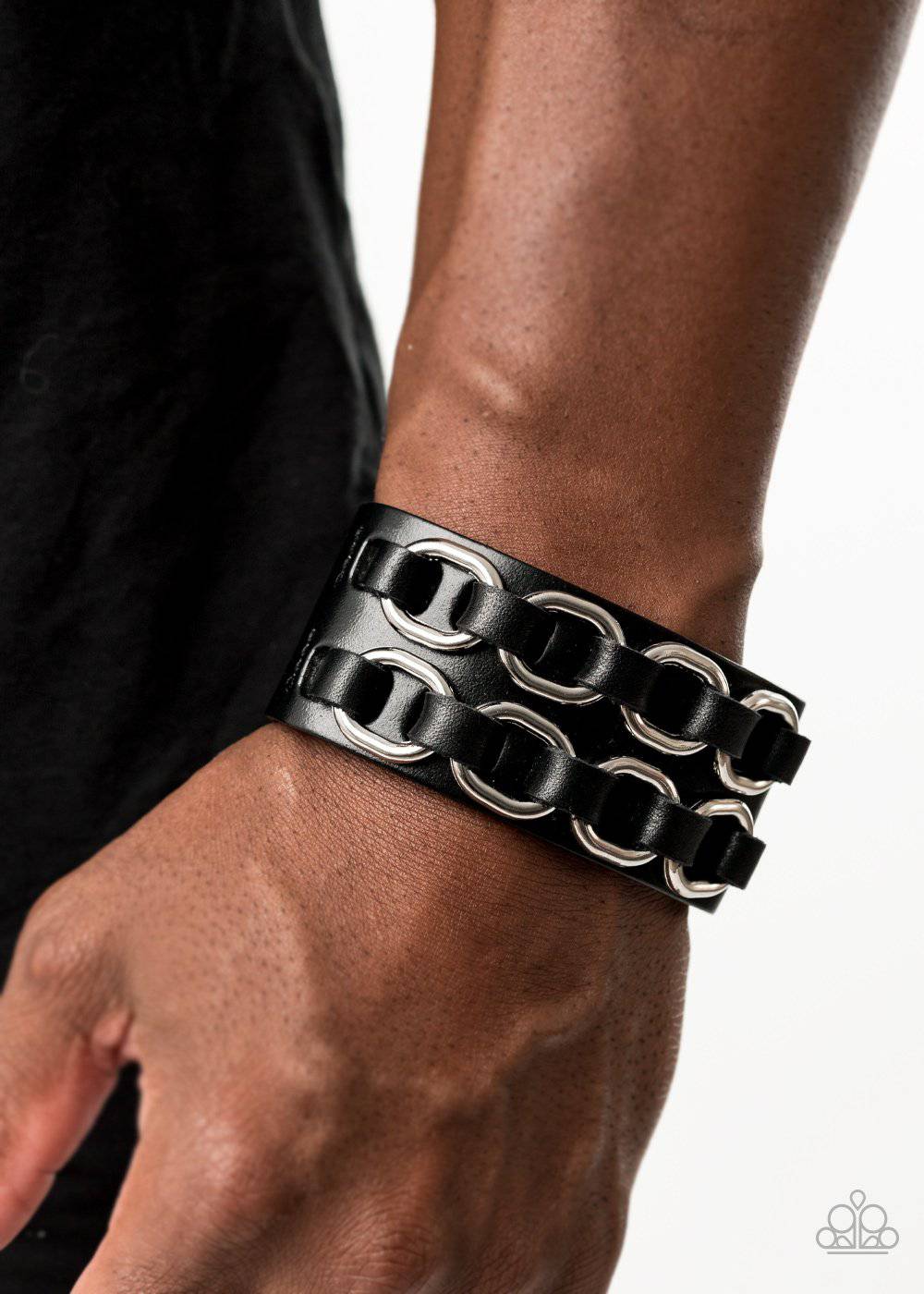 Throttle It Out - Black Leather Bracelet - Paparazzi Accessories - GlaMarous Titi Jewels