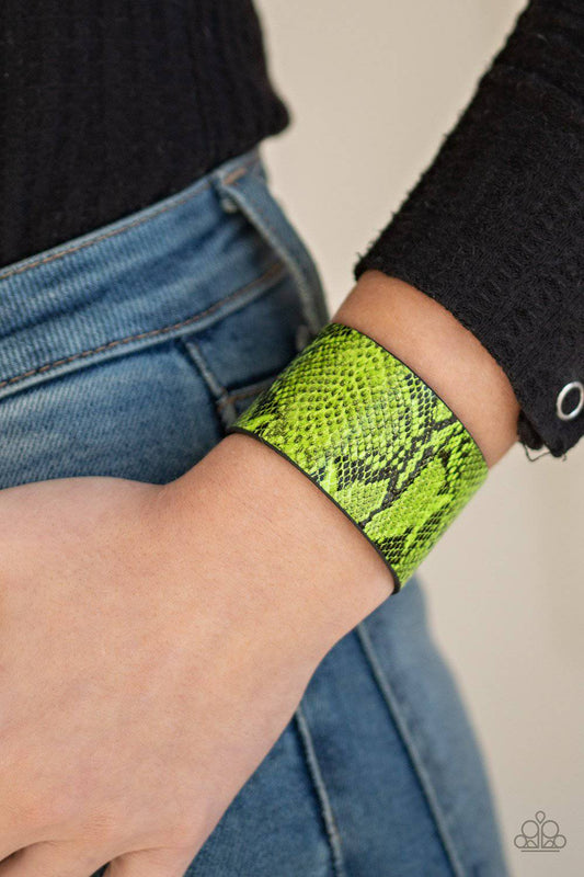 Its a Jungle Out There - Neon Green Python Leather Bracelet - Paparazzi Accessories - GlaMarous Titi Jewels