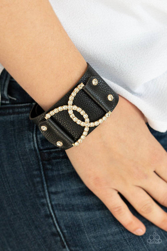 Couture Culture - Gold Half Moon Rhinestone Leather Bracelet - Paparazzi Accessories - GlaMarous Titi Jewels