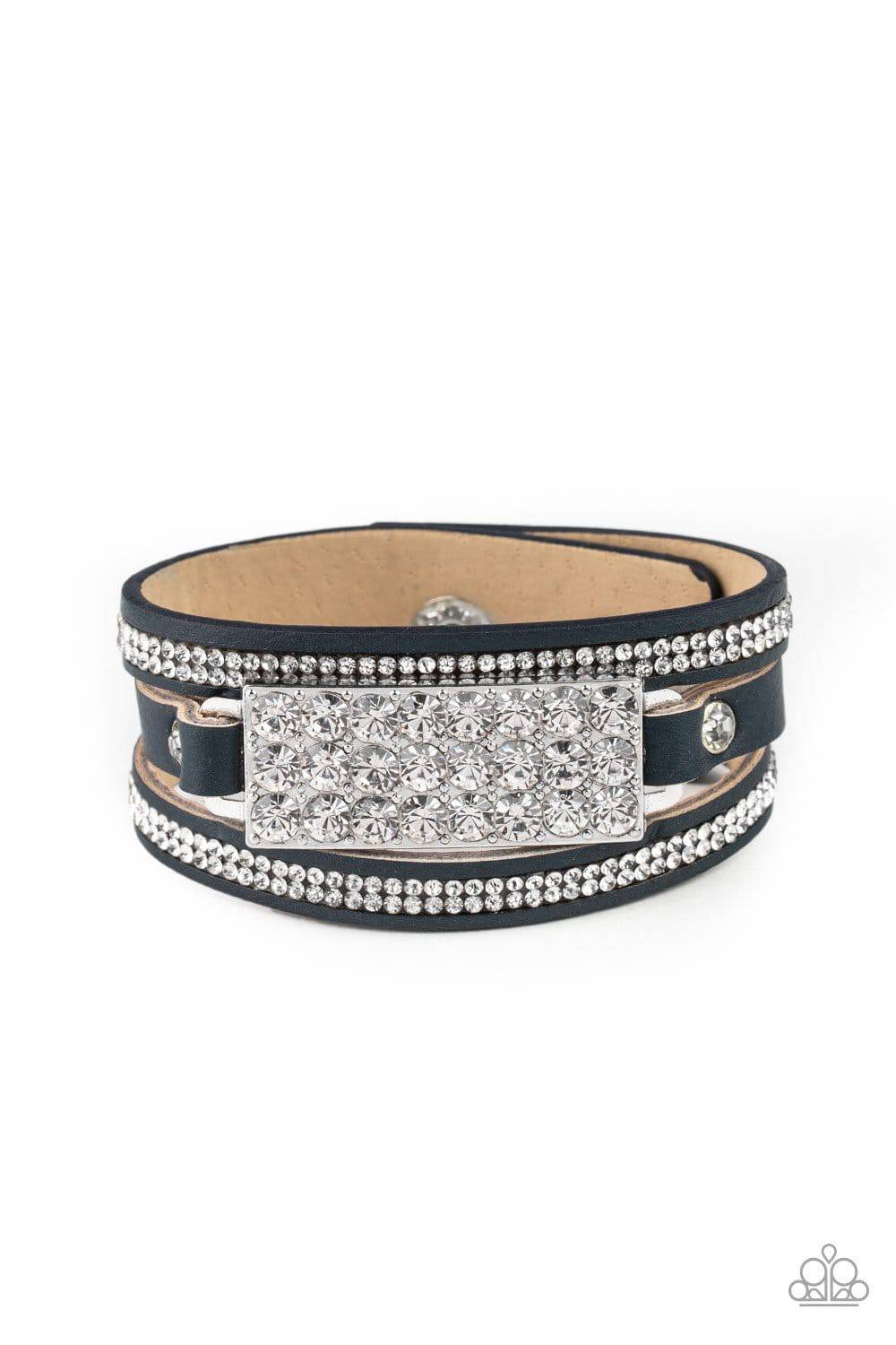 Shockingly Sparkly - Blue Rhinestone Leather Bracelet - Paparazzi Accessories - GlaMarous Titi Jewels