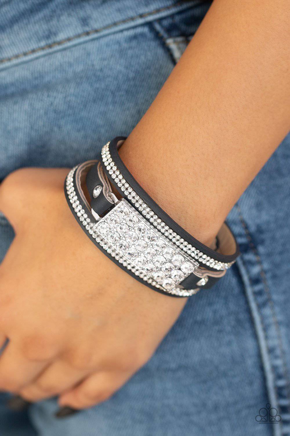 Shockingly Sparkly - Blue Rhinestone Leather Bracelet - Paparazzi Accessories - GlaMarous Titi Jewels