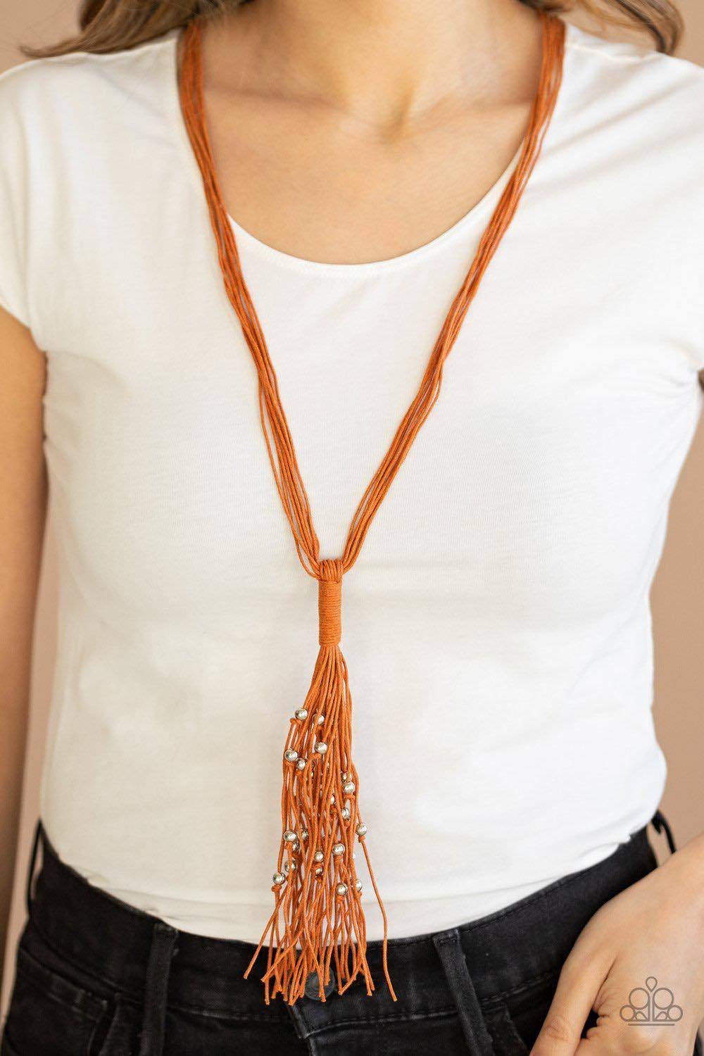 Hand-Knotted Knockout - Orange Knotted Tassel Necklace- Paparazzi Accessories - GlaMarous Titi Jewels