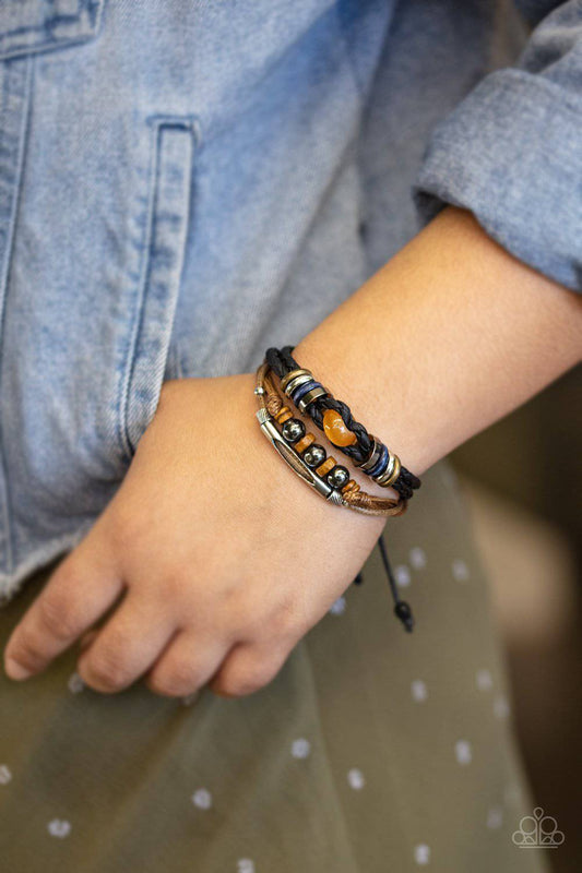 Wander More - Orange Braided Black Leather Bracelet - Paparazzi Accessories - GlaMarous Titi Jewels