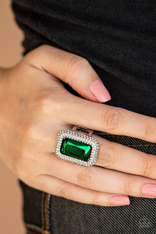 A Grand STATEMENT-MAKER - Green Emerald Cut Rhinestone Ring - Paparazzi Accessories - GlaMarous Titi Jewels